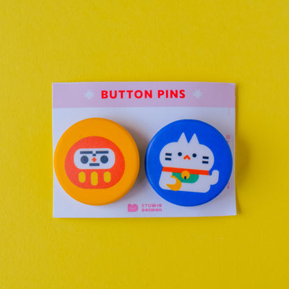 Maneki Neko Daruma 1.25" Button Pins