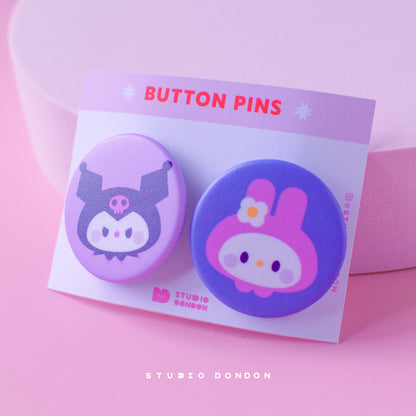 Kuromi Melody 1.25" Button Pins