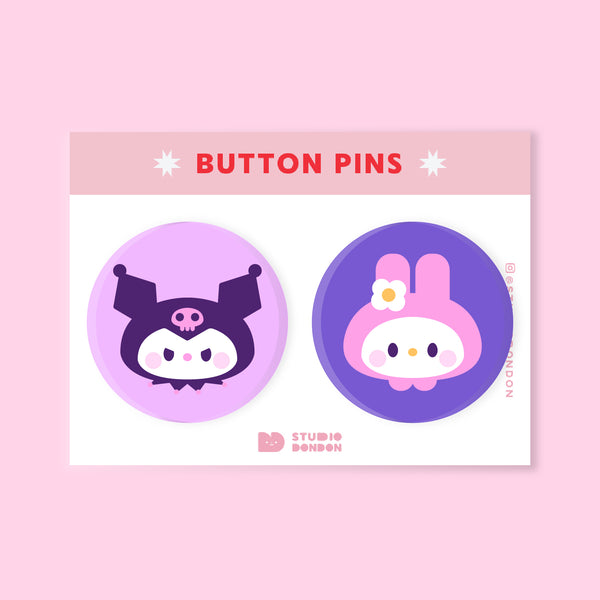 Kuromi Melody 1.25" Button Pins
