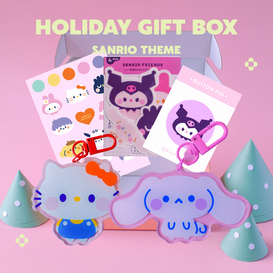 CAJA DE REGALO FESTIVA Temática Sanrio (2 llaveros)