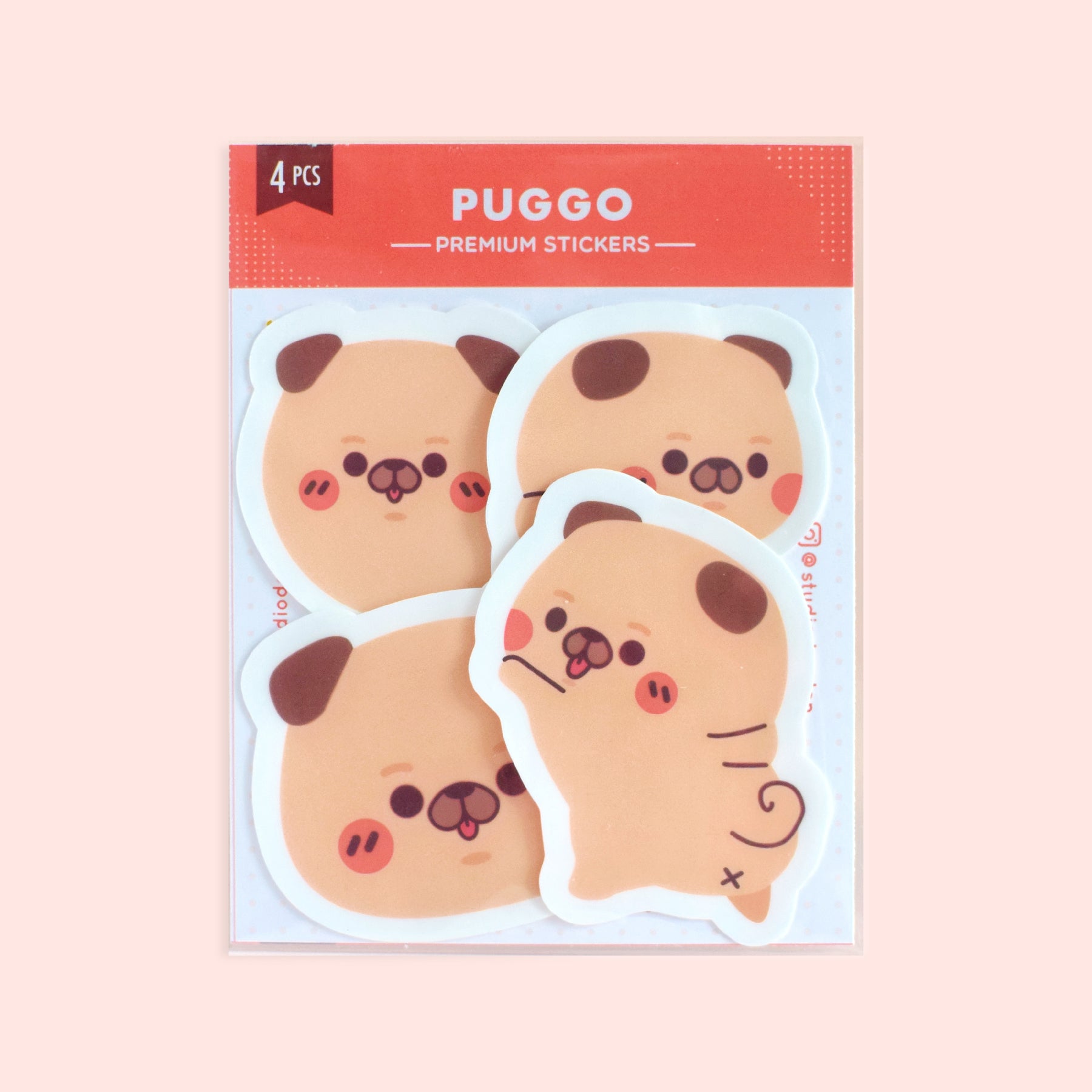 Puggo Pug Dog Vinyl Matte Laminated Sticker Pack
