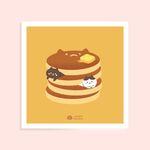 Cat Pancakes Cute Illustration Art Print