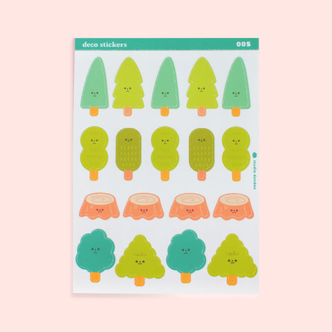 Trees Cute Kawaii Kiss Cut Sticker Sheet